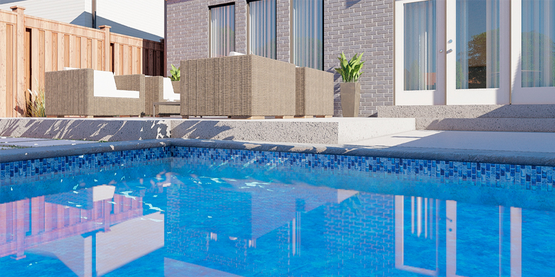 Liner ReNew de Swimminly combinando los diseños Mined Stone y Villa Aqua